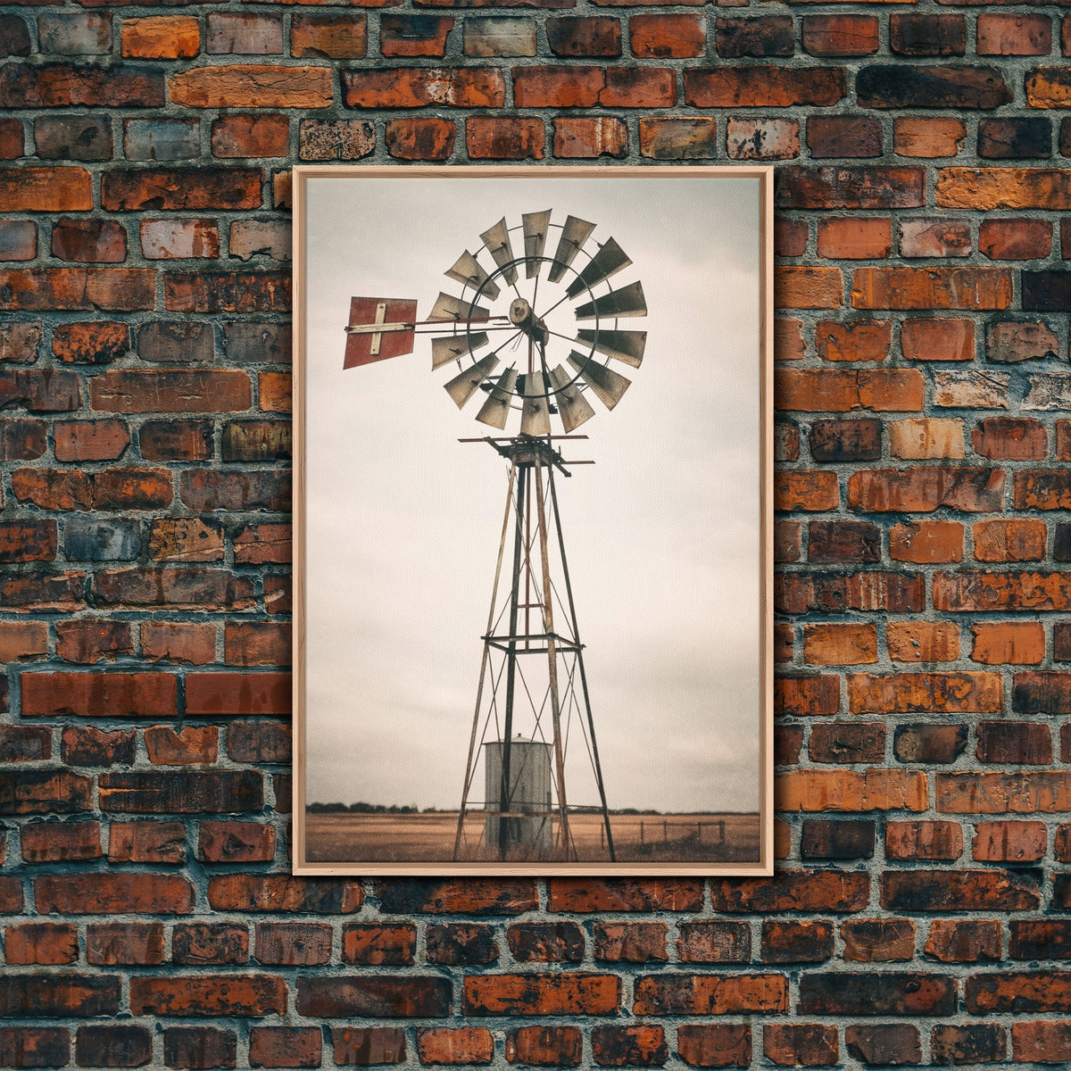 Rustic farmhouse windmill landscape wall art