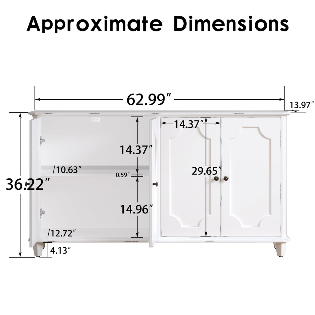 Vintage Distressed Sideboard Buffet Cabinet with Ample Storage - Distressed White
