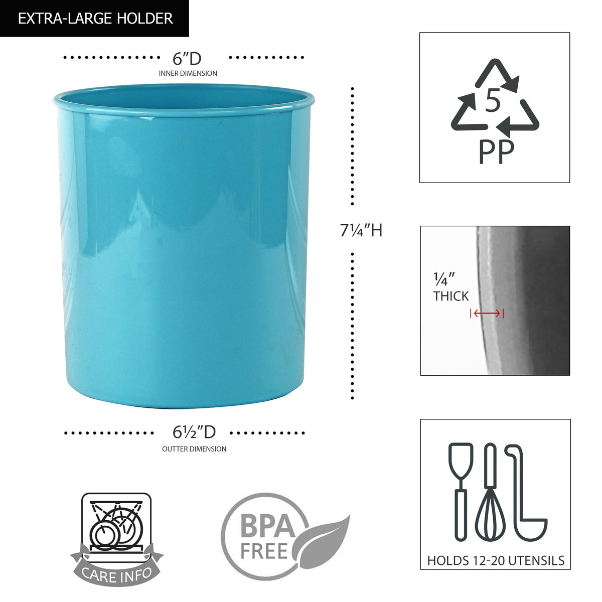 3pc Plastic Utensil Holders, Turquoise
