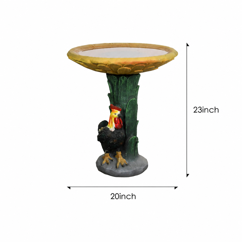 Concrete Bird Bath Garden Sunflower and Rooster 23 In