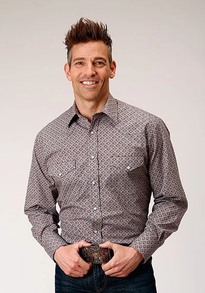 Roper 1888 Retro Print (Wine) - Men's Western Shirt — product image