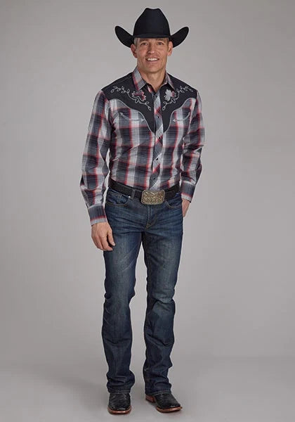 Roper 2109 Red Plaid (Black) - Men's Western Shirt