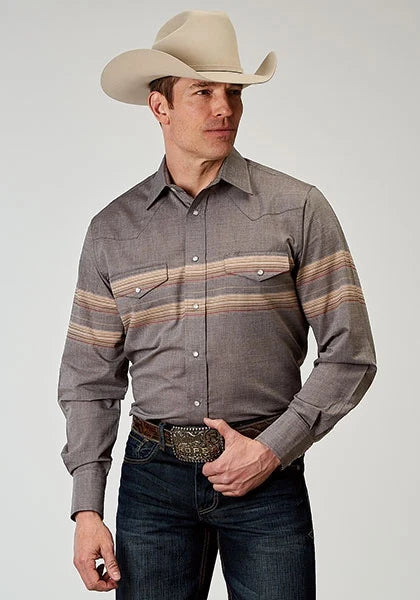 Roper 1965 Border Stripe (Grey) - Men's Western Shirt