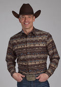 Roper 2175 Distressed Aztec Print (Brown) - Men's Western Shirt — product image