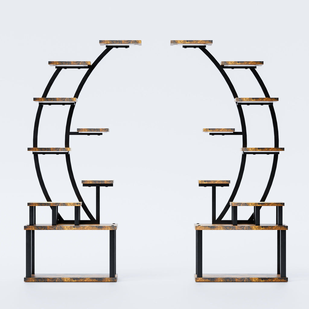 9 Tiered Indoor Plant Stand with 5 Adjustable Grow Lights - Light Brown