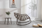 Outdoor Rattan Rocking Chair,Padded Cushion Rocker Recliner Chair Outdoor for Front Porch, Living Room, Patio, Garden, 
White