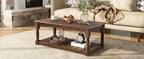 Farmhouse Wooden Coffee Table with Two-Tier Storage - Natural Wood Finish