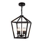 Farmhouse Lantern Chandelier 4-Light with Wrought Iron Accents - Matte Black