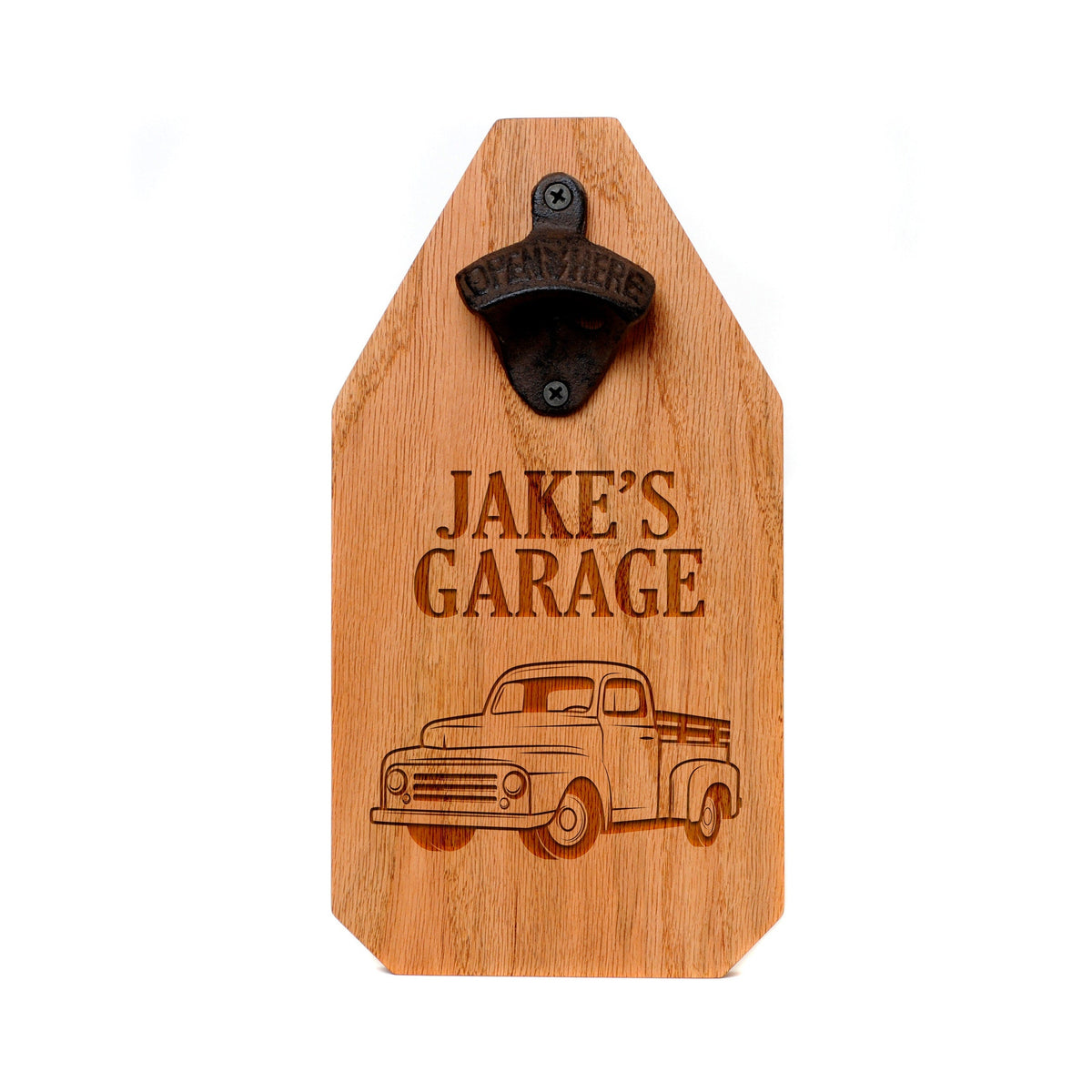 Personalized Garage Sign - Rustic Wood Truck Decor with Bottle Opener, Custom Gift — product image