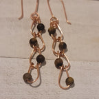 Tiger’s Eye Copper Chain Earrings – Handmade Gemstone Dangle 2.75"