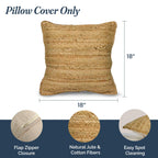 The Fine Living Co. Jute Throw Pillow Covers Braided Decorative Pillow Covers Farmhouse Accent Pillows for Couch Living Room Decor 18 x 18 inch Natural 1Pc