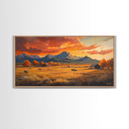 Fall Sunset Framed Canvas Print Scenic Ranch Landscape Art Autumn Wall Decor Ideal Holiday Home Decor and Gift for Farmhouse Style — product image