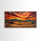 Sunset Ranch Framed Canvas Print Western Farmhouse Landscape Autumn Wall Art Large Fall Country Home Decor Above Sofa Art Piece — product image