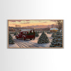 Christmas Tree Farm Framed Canvas Print, Red Truck Winter Scene, Farmhouse Christmas Decor, Christmas Vacation Decor, Holiday Art Gift