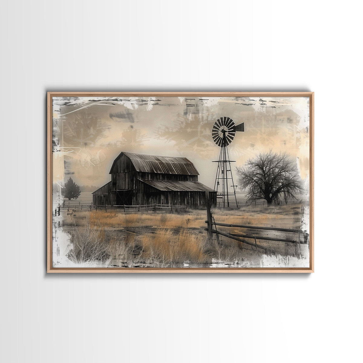 Farmhouse Barn Wall Art Canvas Print Painting Metal Art Vintage Decor Country Art Wood Frame Art Rustic Primitive Art Old Barn Painting — product image