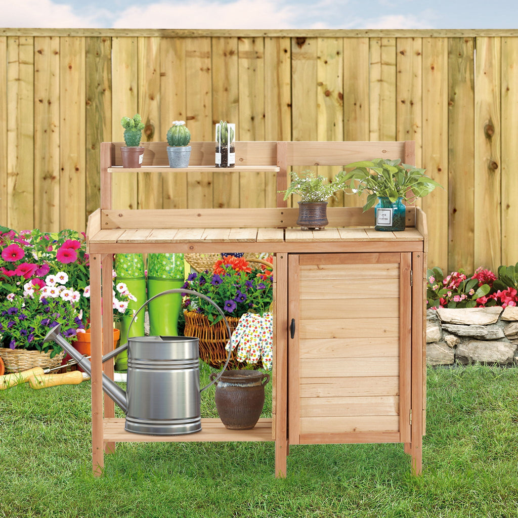 Outdoor Potting Bench Table with Sink – Garden Workstation, Light Brown