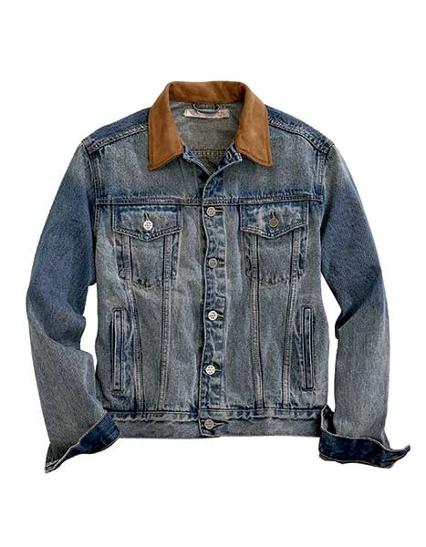 Tin Haul Suede Collar (Light Wash) - Men's Denim Jacket — product image