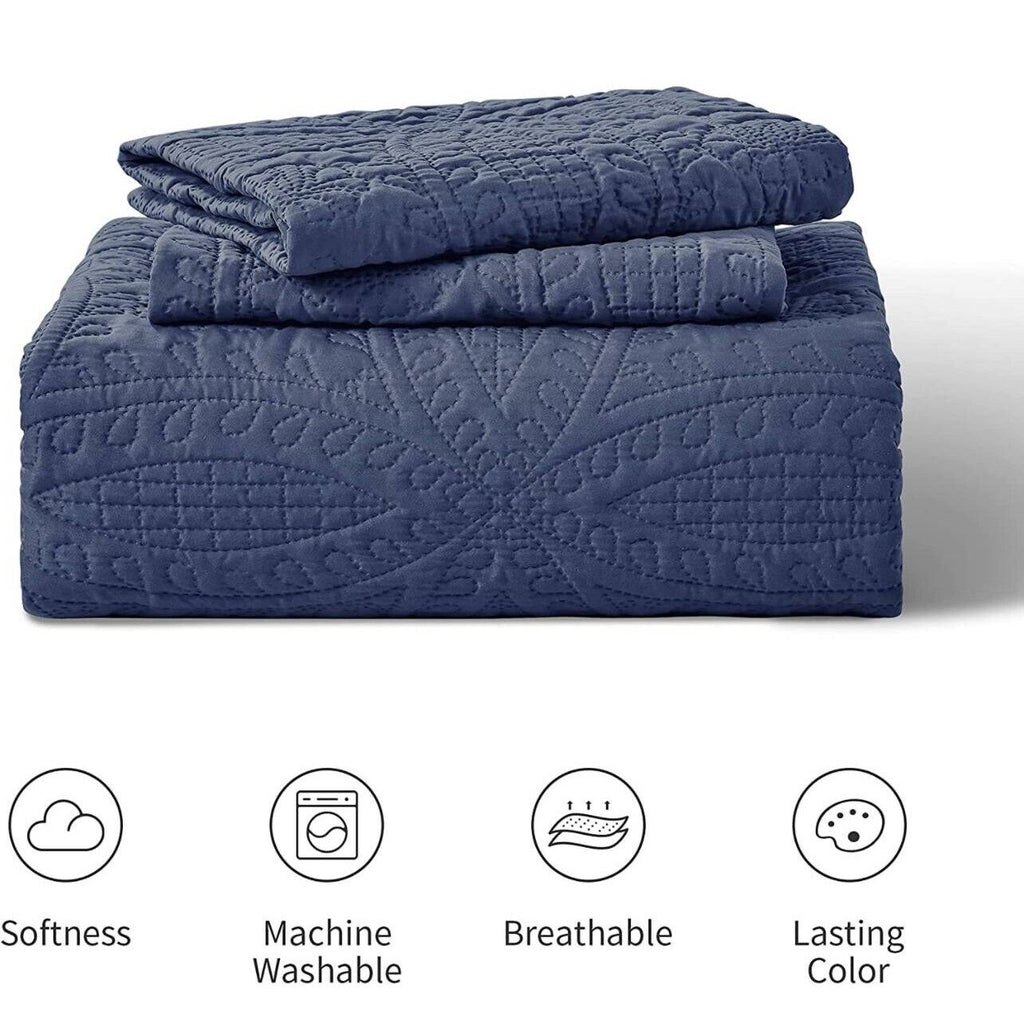 Love's Cabin King Coverlet Set, Quilt and 2 Shams, Blue Farmhouse