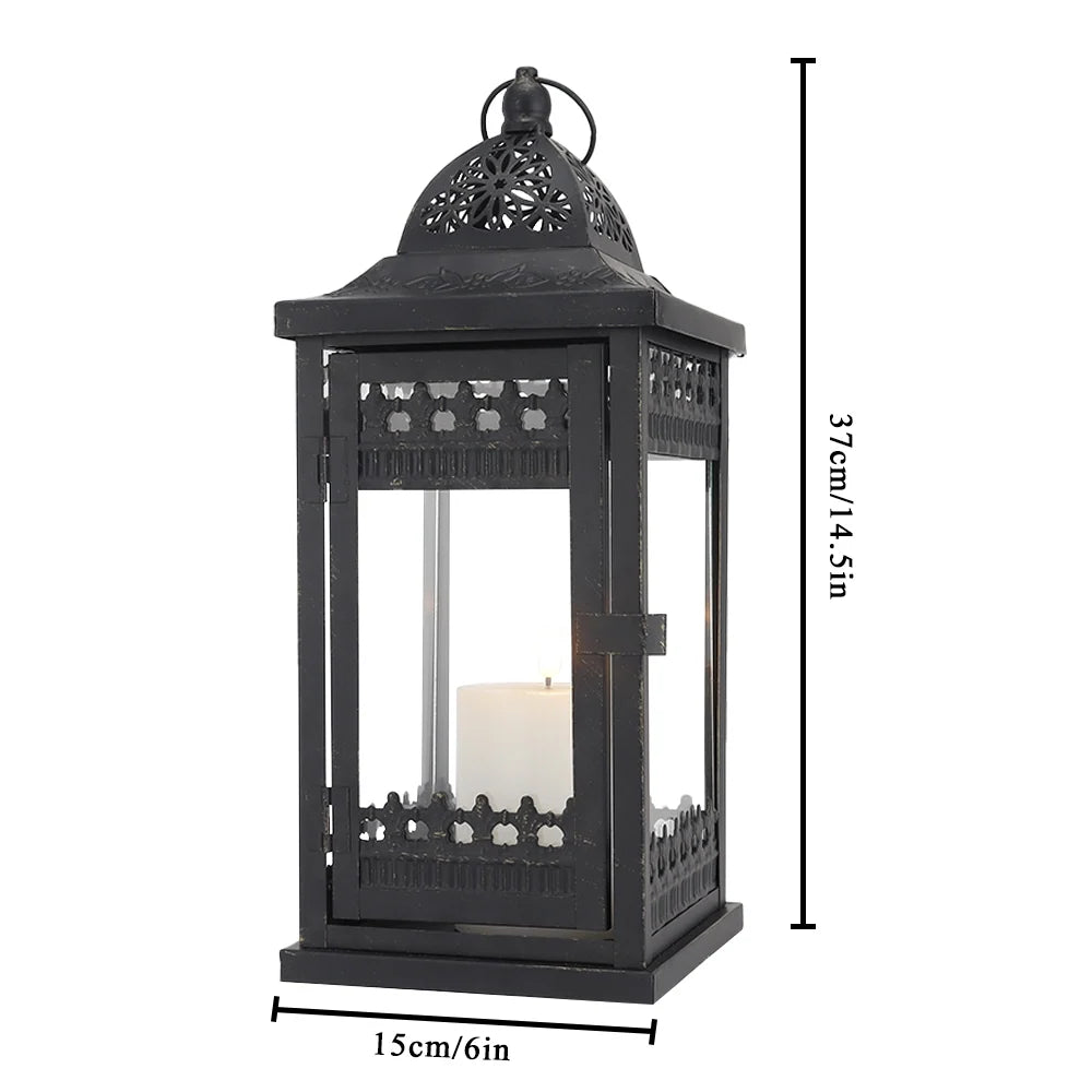 14.5"High Vintage Hanging Lantern（Black with Gold Brush）
