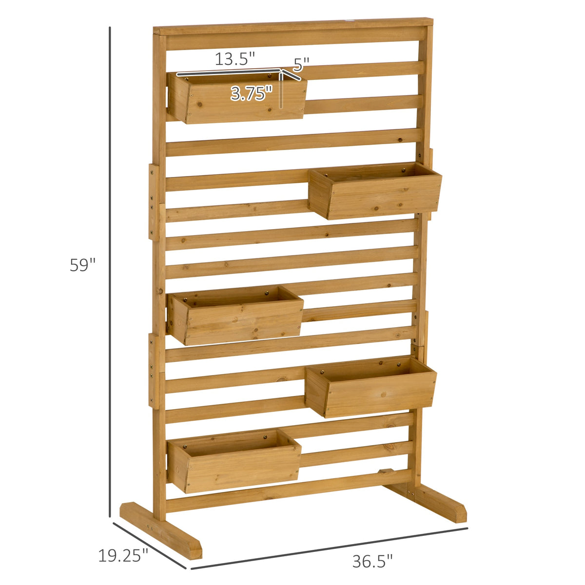 Wooden Plant Trellis Stand with 5 Planter Boxes - Natural Fir
