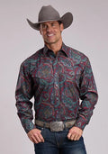 Stetson 3202 Lodge Paisley (Wine) - Men's Western Shirt — product image