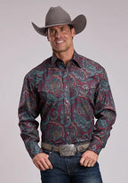 Stetson 3202 Lodge Paisley (Wine) - Men's Western Shirt — product image