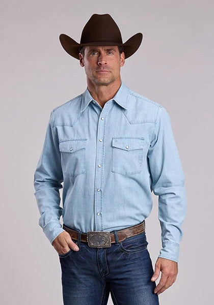 Stetson Light Weight Chambray (Blue) - Men's Western Shirt — product image