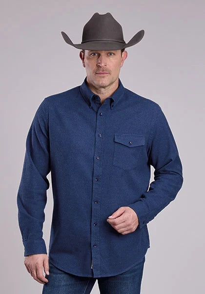 Stetson 2473 Heather Flannel (Navy) - Men's Western Shirt — product image