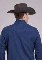 Stetson 2473 Heather Flannel (Navy) - Men's Western Shirt