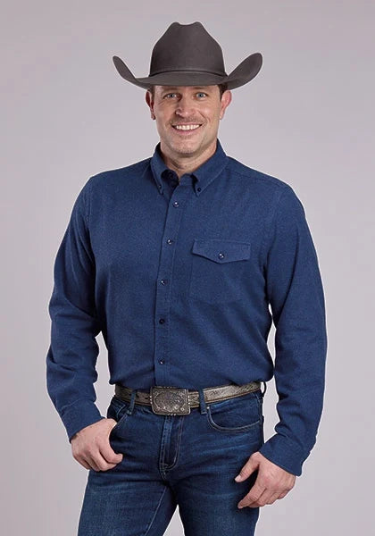 Stetson 2473 Heather Flannel (Navy) - Men's Western Shirt