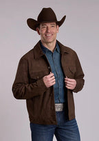 Stetson Corduroy Look (Dark Brown) - Men's Leather Jean Jacket — product image