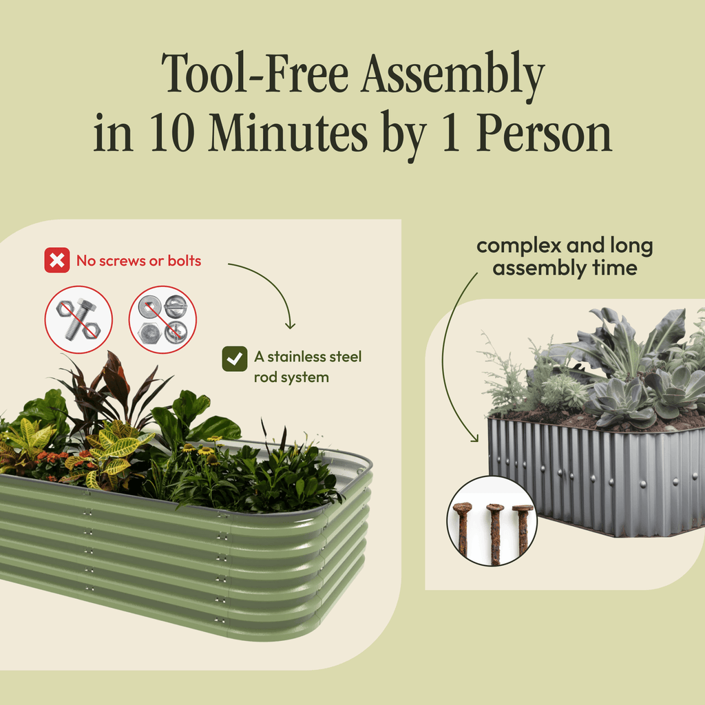 Modular Metal Raised Garden Bed Kit – Tool-Free Assembly, 6-in-1 & 9-in-1 Layouts