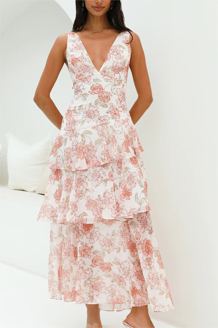 Women's Floral Asymmetrical Tiered Midi Dress — product image