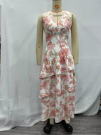 Women's Floral Asymmetrical Tiered Midi Dress
