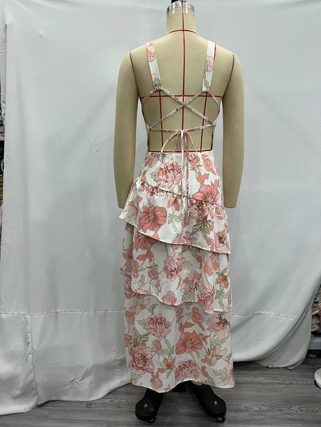 Women's Floral Asymmetrical Tiered Midi Dress
