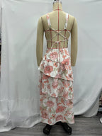 Women's Floral Asymmetrical Tiered Midi Dress