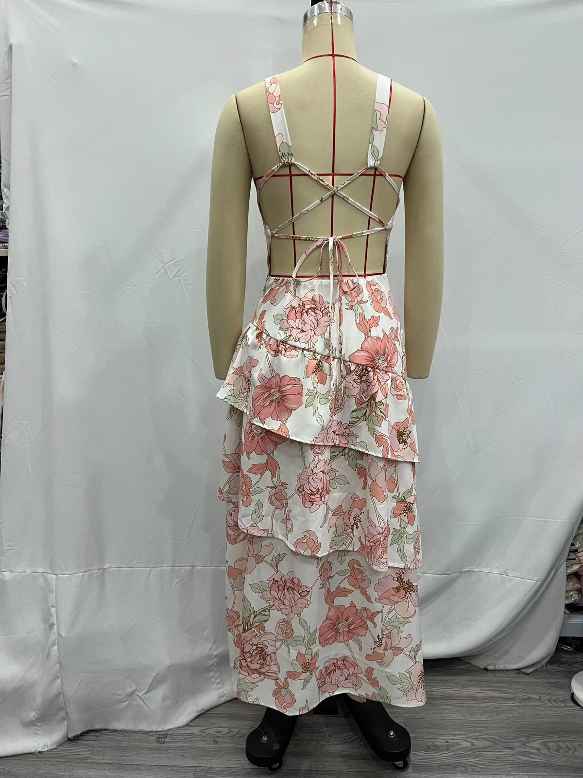 Women's Floral Asymmetrical Tiered Midi Dress