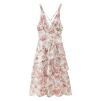 Women's Floral Asymmetrical Tiered Midi Dress