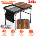 35.43x23.62x26in Foldable Camping Table Collapsible Picnic Aluminum Alloy Grill Stand 66LBS Max Load Height Adjustable BBQ Table with Adjustable Heigh