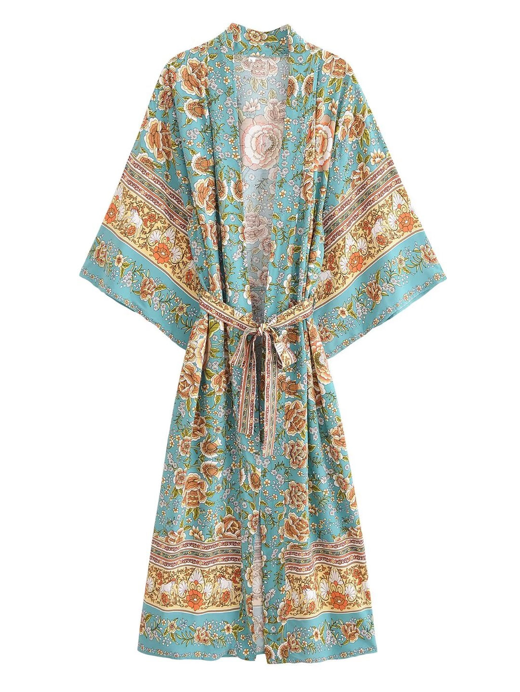 Autumn Women Rayon Positioning Floral Belt Long Kimono Cardigan — product image