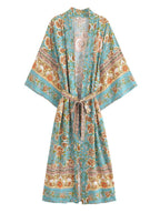 Autumn Women Rayon Positioning Floral Belt Long Kimono Cardigan — product image