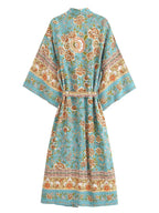 Autumn Women Rayon Positioning Floral Belt Long Kimono Cardigan