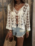 Women Summer Crochet Mesh Sun Protective Tie Front Cardigan Outerwear — product image