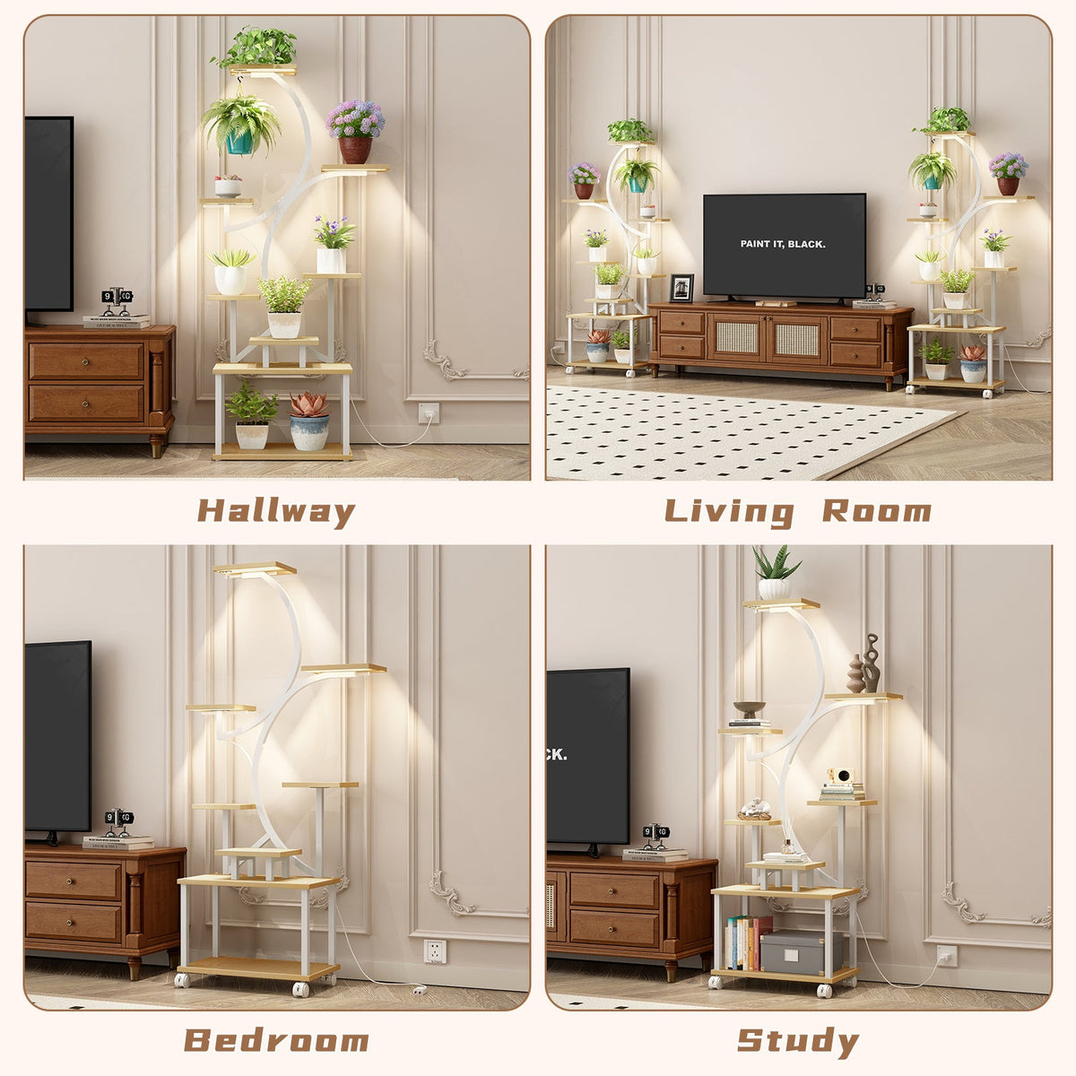62" Tall Indoor Plant Stand with Grow Lights - 8 Tiered Shelf
