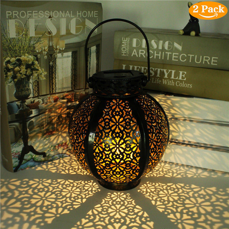 Cross-Border E-Commerce New Solar Wrought Iron Hanging Lamp Outdoor Garden Lamp Waterproof Villa Decoration Chandelier Landscape Lantern