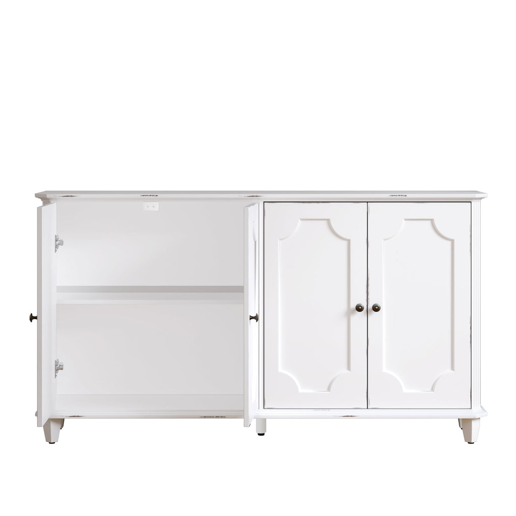 Vintage Distressed Sideboard Buffet Cabinet with Ample Storage - Distressed White
