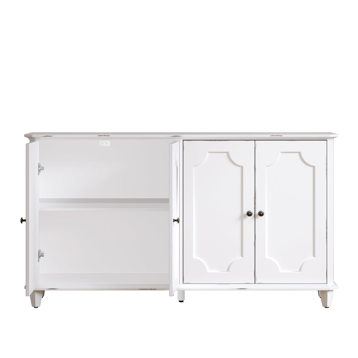 Vintage Distressed Sideboard Buffet Cabinet with Ample Storage - Distressed White