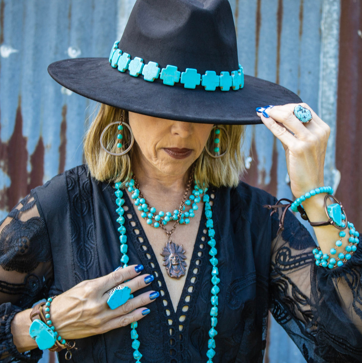 Turquoise Bracelet w/ Stone Slab & Adjustable Ties 010i