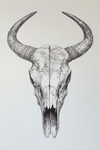 Western Bull Skull Line Art Print – Rustic Cowboy Wall Decor