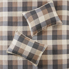 Printed Herringbone Quilt Set 6 Piece with Throw Pillows - Gray Plaid